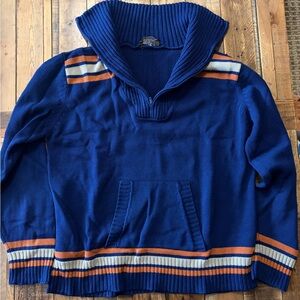 Vintage Men's Blue Sweater with Striped Accents